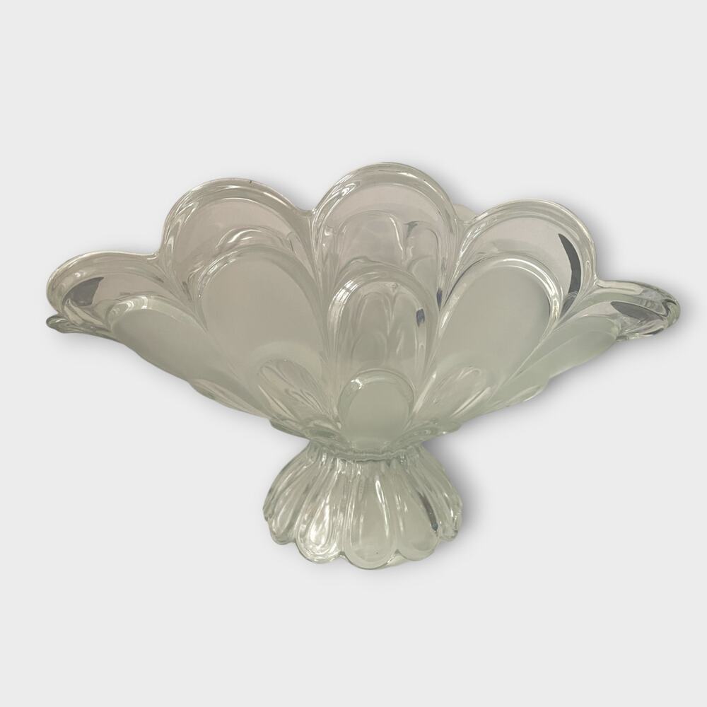 Vintage Bohemian glass bowl flower-shaped on a foot